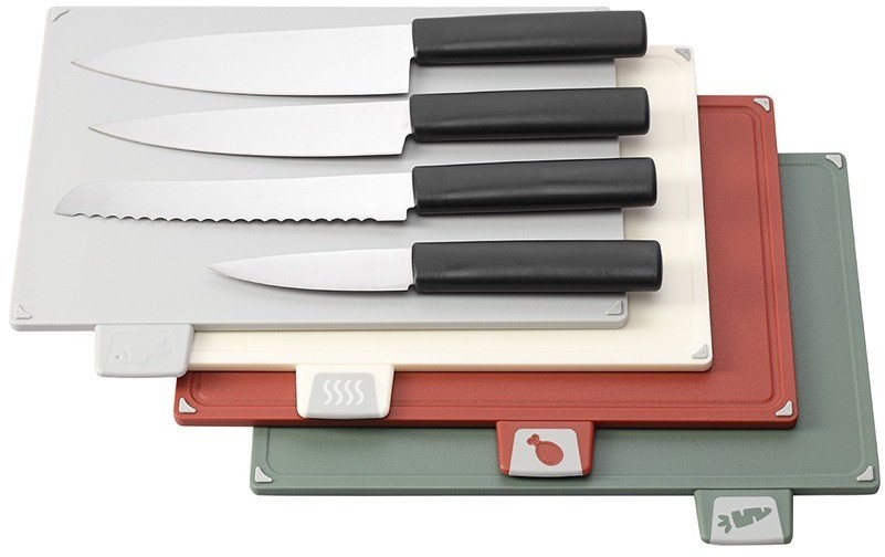 Набор из 4-х разделочных досок и 4-х ножей с держателем cut&store (78696)