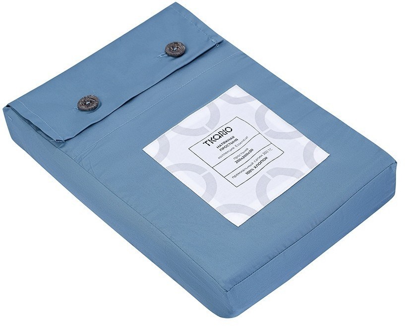 Простыня на резинке из премиального сатина джинсово-синего цвета из коллекции essential, 200х200х30 (79845)