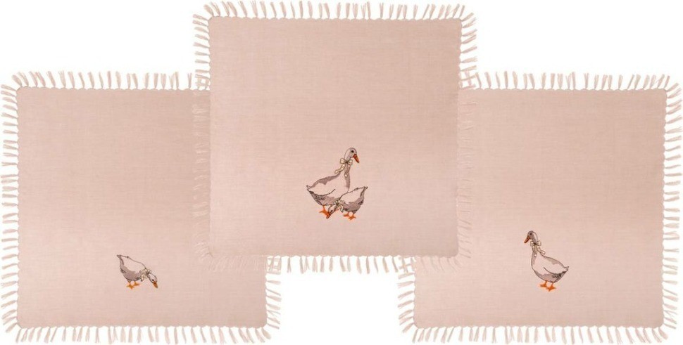 Комплект салфеток  из 3-х шт  "гуси", 40х40, вышивка ,бежевый, 100% хлопок SANTALINO (850-546-90)