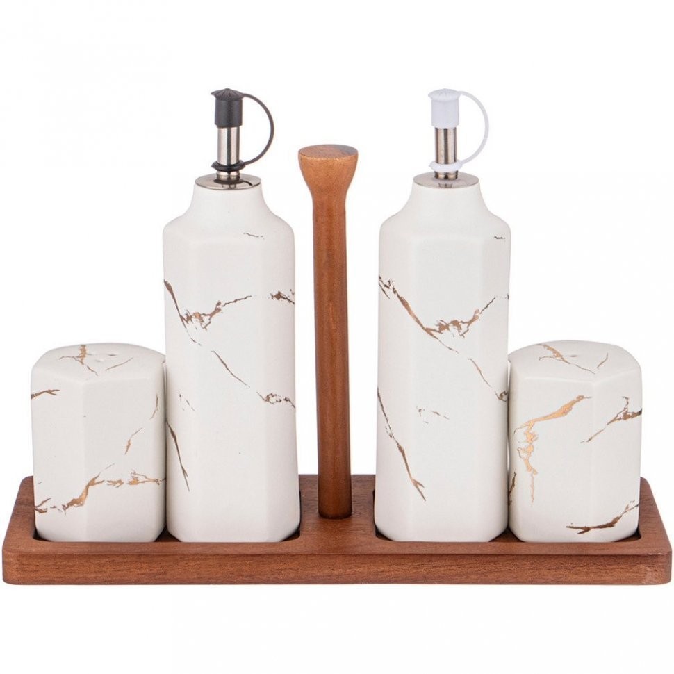 Набор для специй 4 пр.на деревянной подставке коллекция "золотой мрамор" цвет:white Lefard (412-198)
