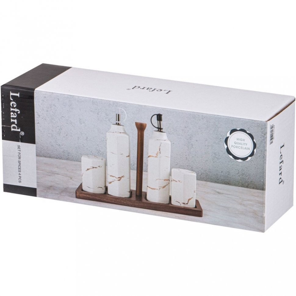 Набор для специй 4 пр.на деревянной подставке коллекция "золотой мрамор" цвет:white Lefard (412-198)