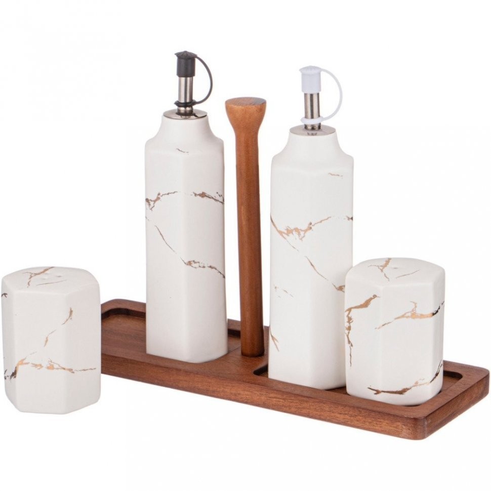 Набор для специй 4 пр.на деревянной подставке коллекция "золотой мрамор" цвет:white Lefard (412-198)