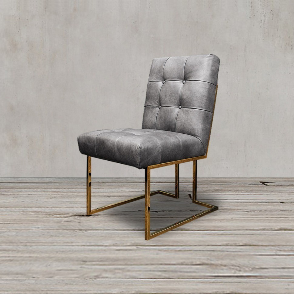 Стул C0194-01-1D/greyB#67, обивка кожа, ножки нержавеющая сталь, grey/gold, ROOMERS FURNITURE