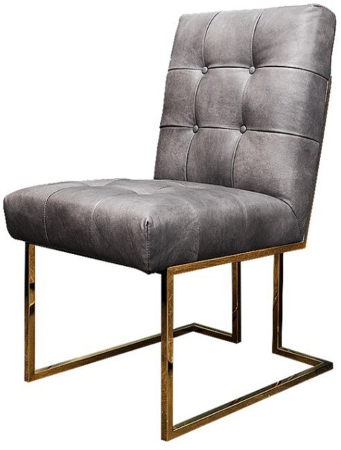 Стул C0194-01-1D/greyB#67, обивка кожа, ножки нержавеющая сталь, grey/gold, ROOMERS FURNITURE