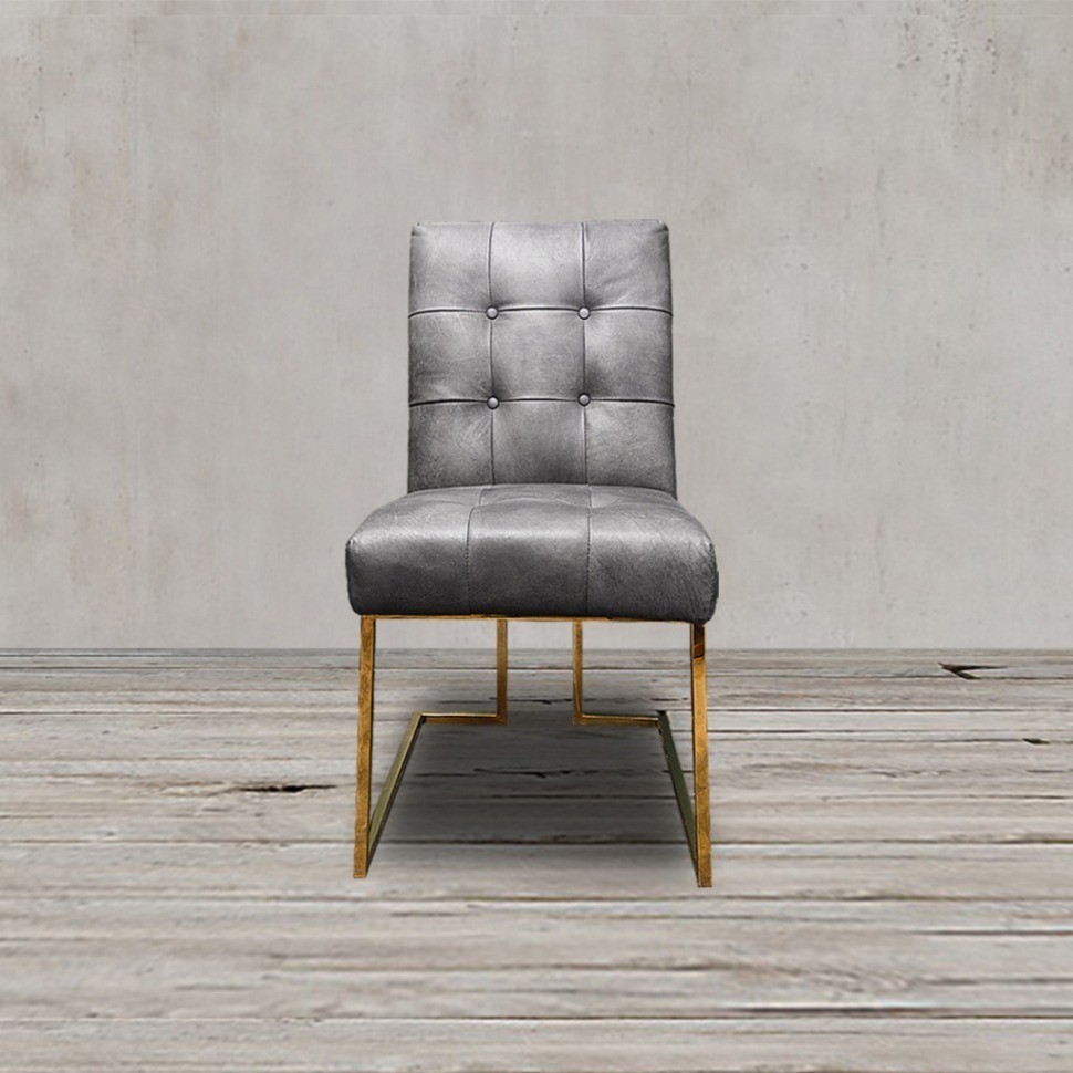 Стул C0194-01-1D/greyB#67, обивка кожа, ножки нержавеющая сталь, grey/gold, ROOMERS FURNITURE