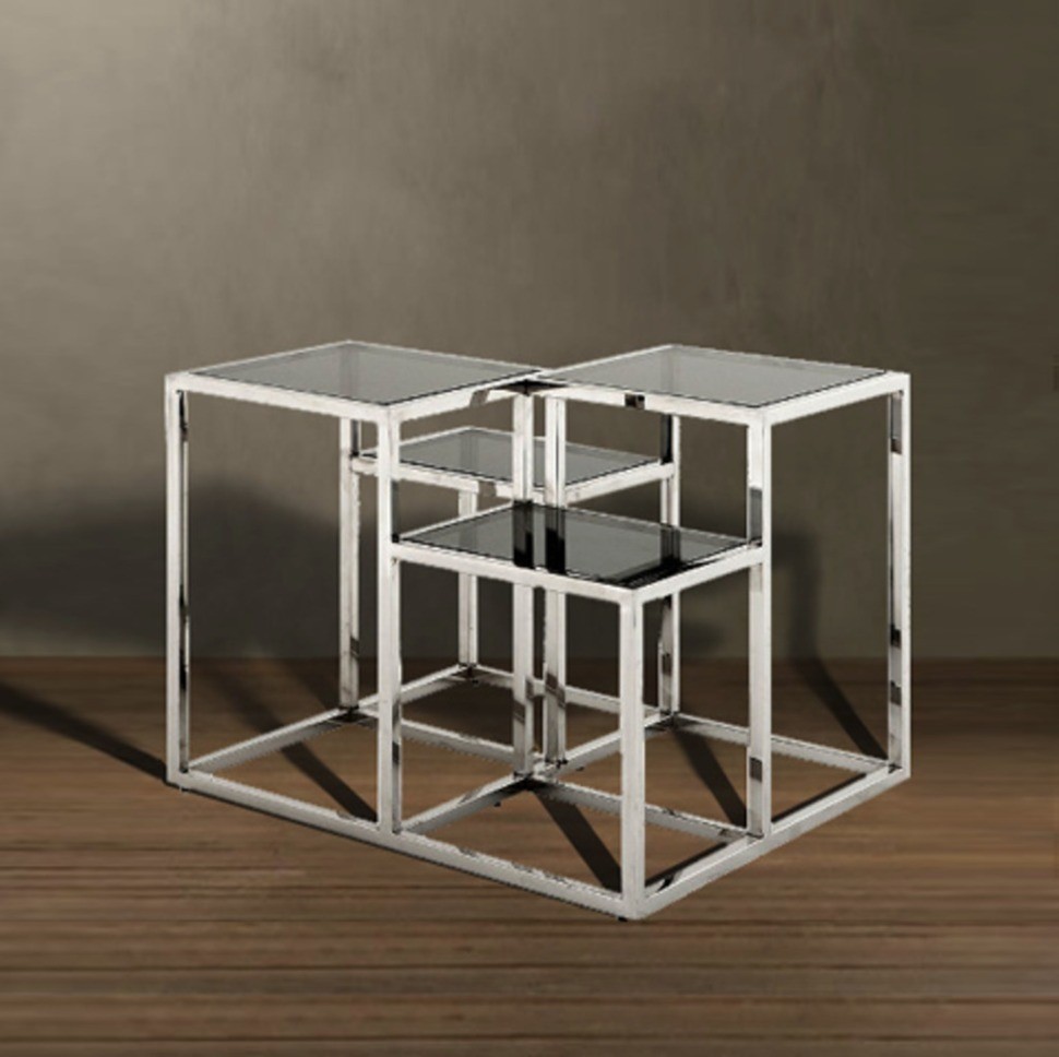 Стол Смитсон 108191, нержавеющая сталь, стекло, chrom/grey, ROOMERS FURNITURE