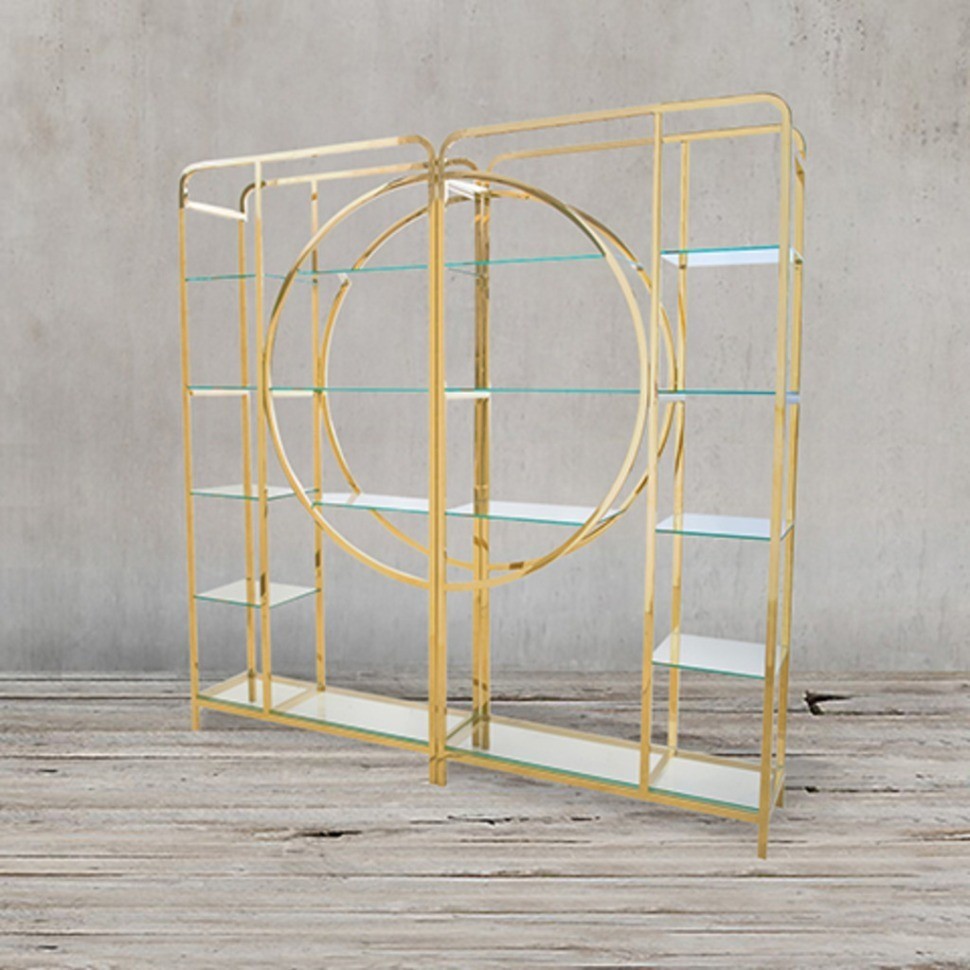 Стеллаж Z0152-31#, стекло, нержавеющая сталь, gold, ROOMERS FURNITURE