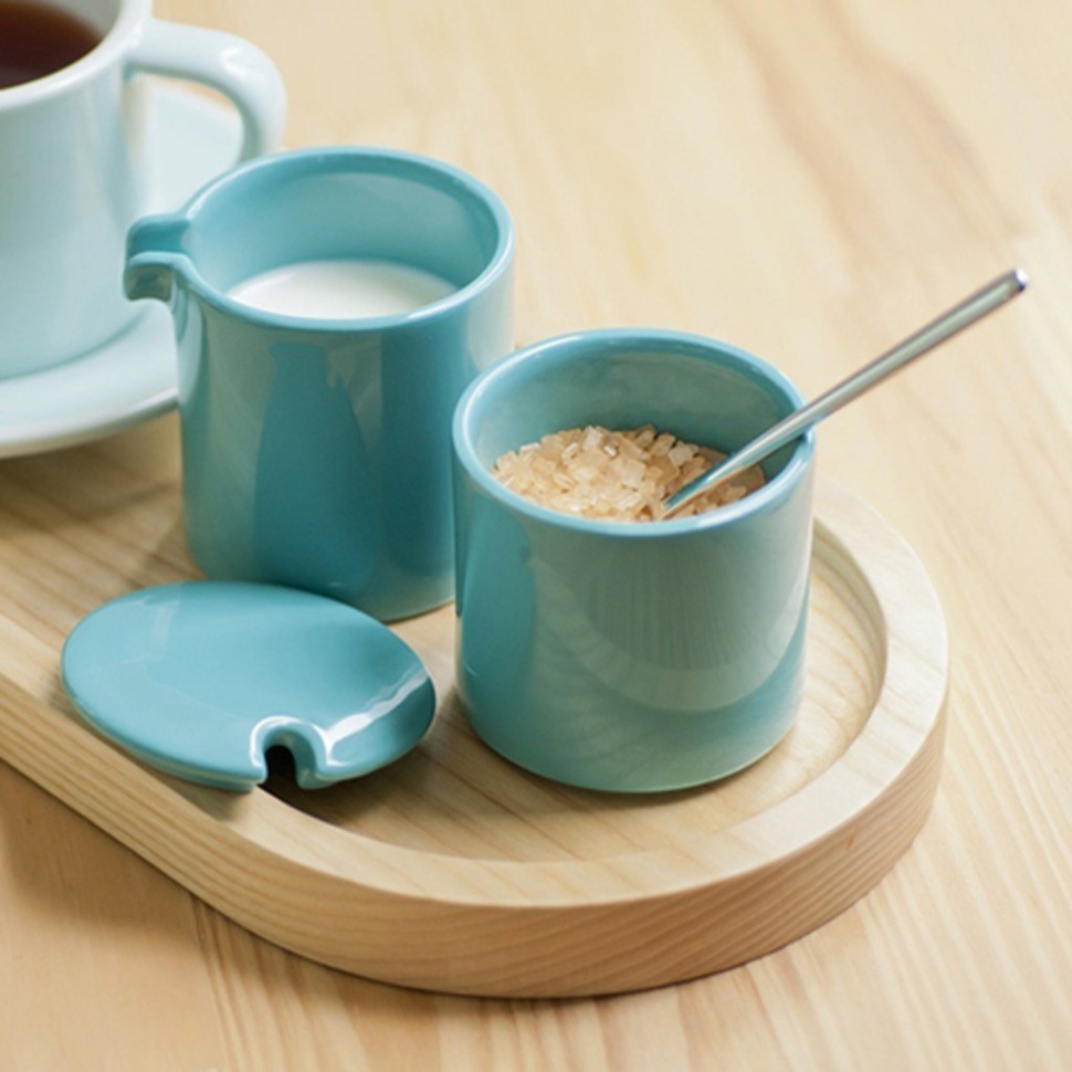 Набор: сахарница + молочник + ложечка C098-51AYE, фарфор, Yellow, LOVERAMICS