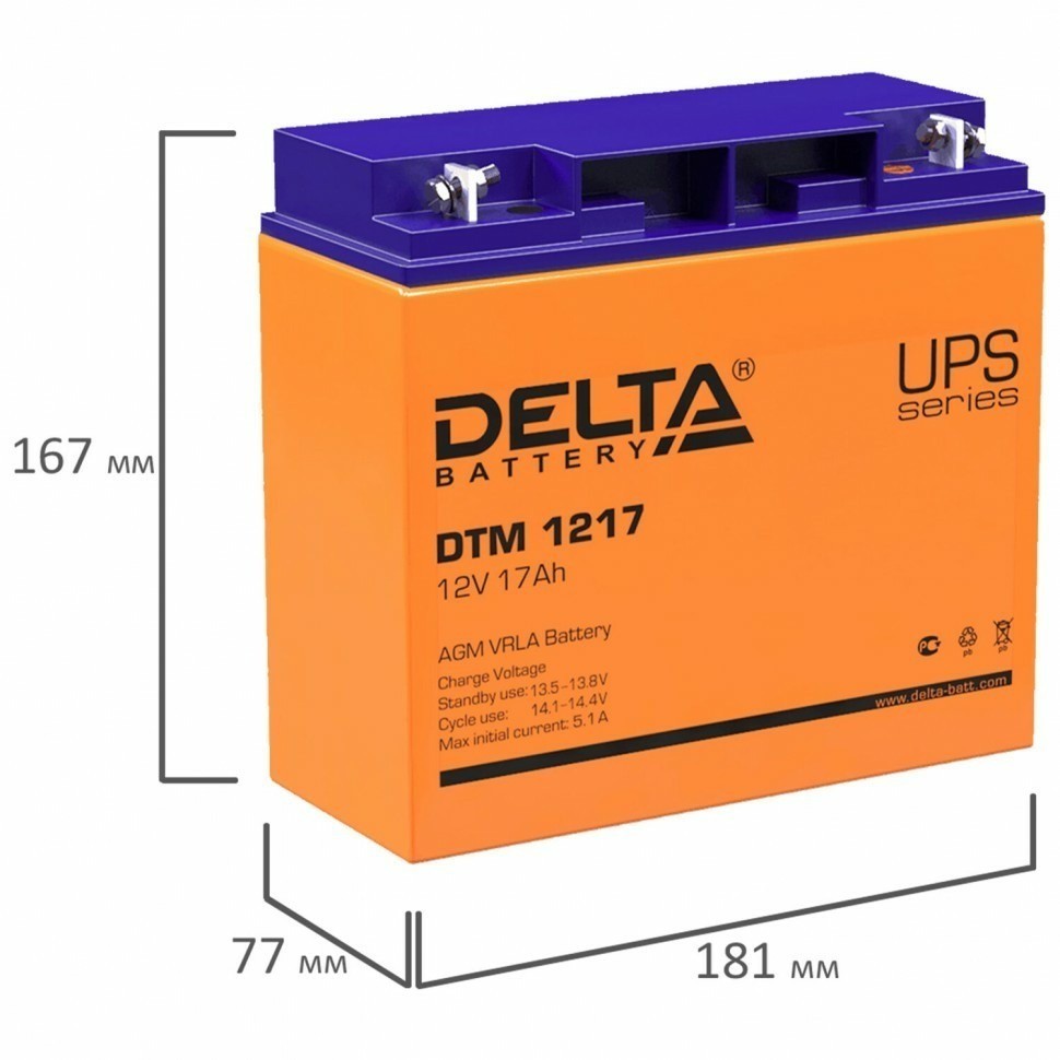 Аккумуляторная батарея для ИБП 12 В 17 Ач 181х77х167 мм DELTA DTM 1217 354901 (93391)