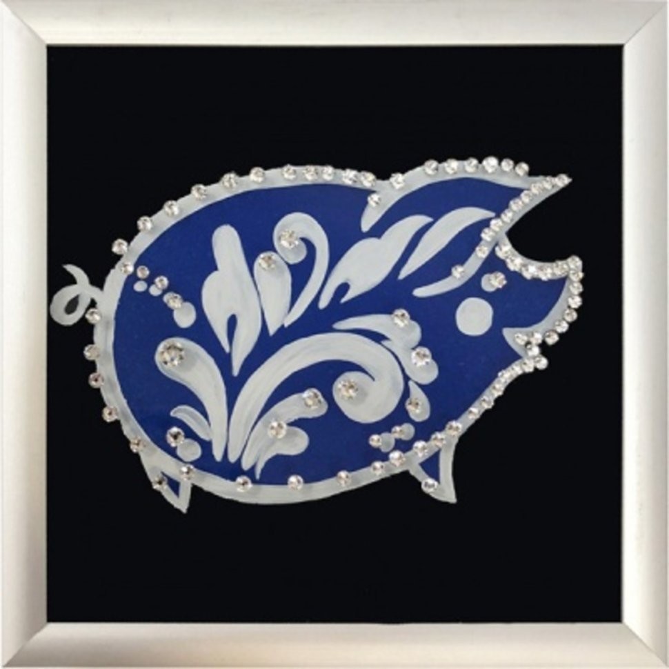 Картина Символ года Свинка серебро с кристаллами Swarovski (2135)