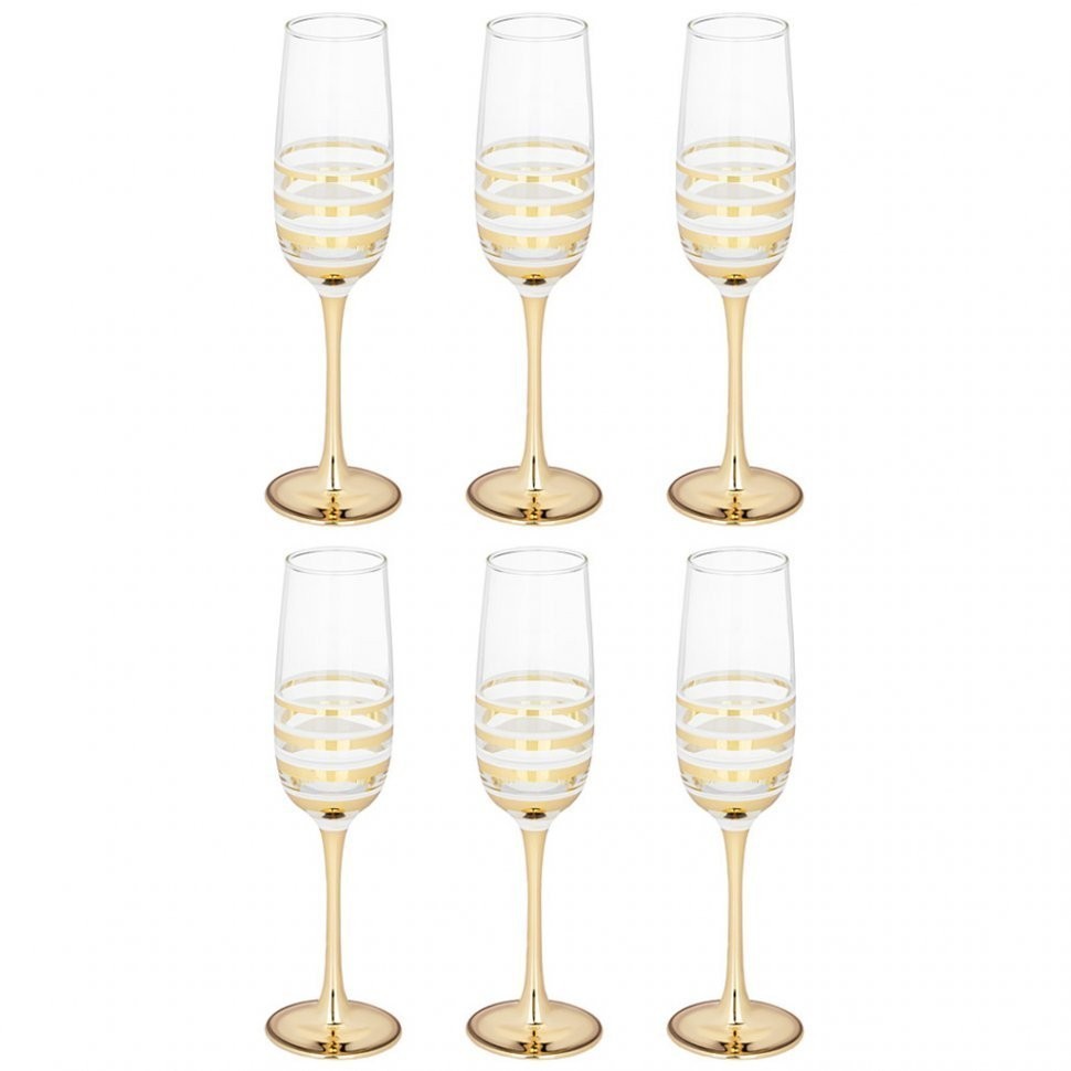 Набор из 6-ти бокалов для шампанского "line gold", 175 мл Lefard (194-831)