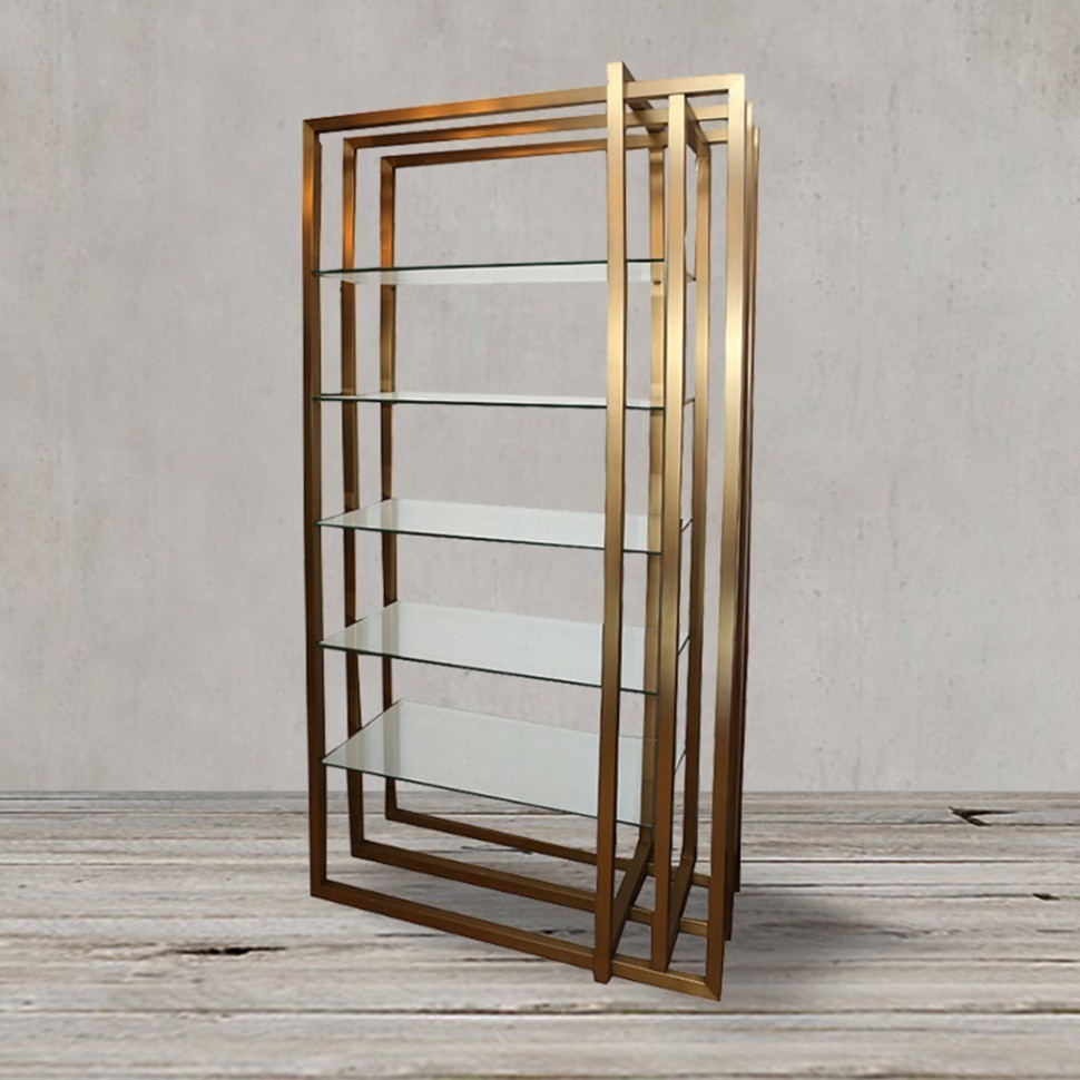 Стеллаж Белджио G0085-31#A, Нержавеющая сталь, закаленное стекло, gold, ROOMERS FURNITURE