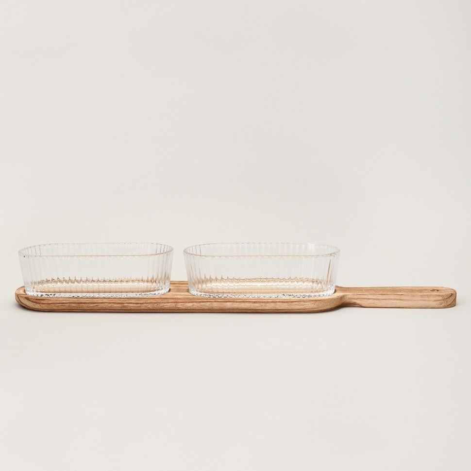 Менажница 2-х секционная на деревянной подставке400 мл Lefard (172-168)