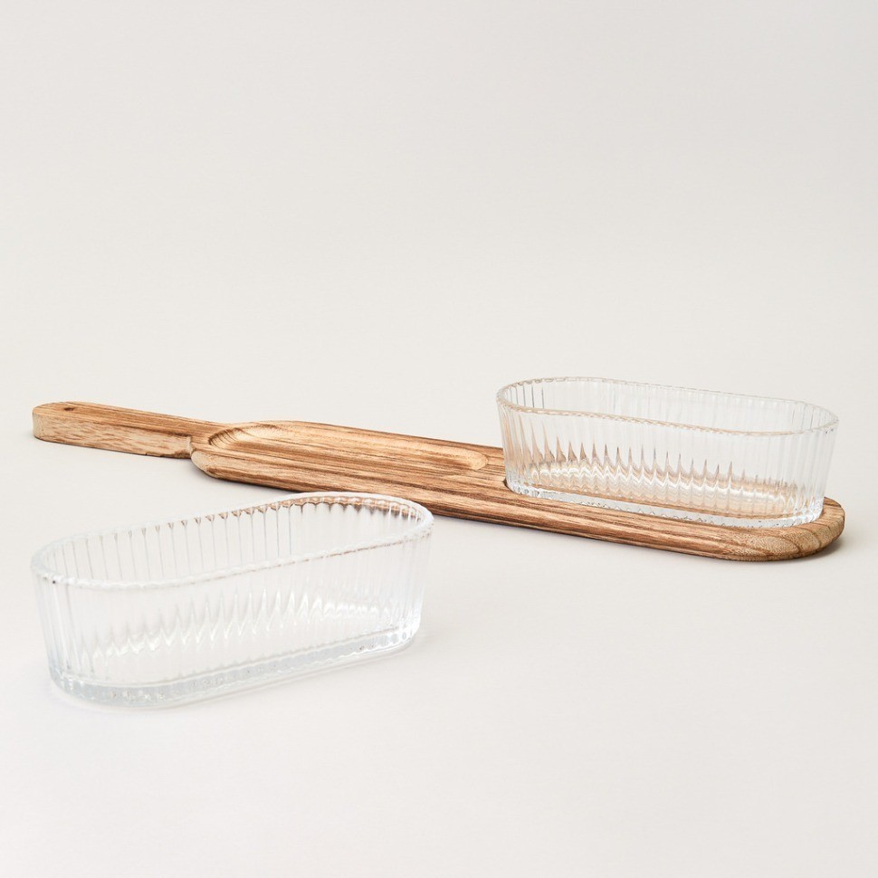 Менажница 2-х секционная на деревянной подставке400 мл Lefard (172-168)