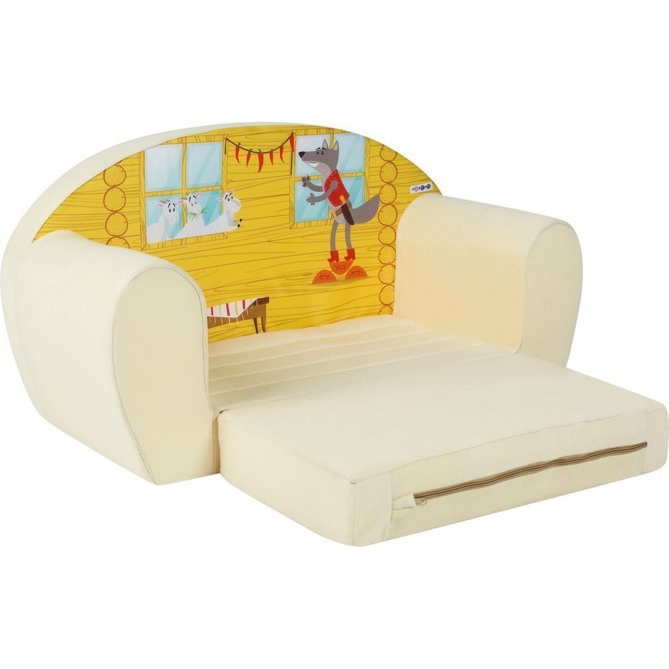 Раскладной бескаркасный (мягкий) детский диван серии "Сказки", Волк и 7 козлят (PCR320-129)