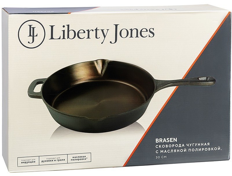 Сковорода чугунная brasen с масляной полировкой, D30 см (77851)