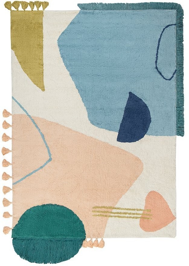 Ковер из хлопка с геометрическим принтом, бахромой и кисточками из коллекции ethnic, 120х180 см (69434)