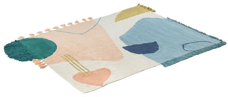 Ковер из хлопка с геометрическим принтом, бахромой и кисточками из коллекции ethnic, 120х180 см (69434)