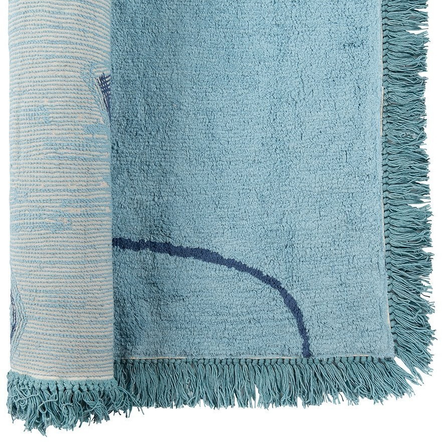 Ковер из хлопка с геометрическим принтом, бахромой и кисточками из коллекции ethnic, 120х180 см (69434)