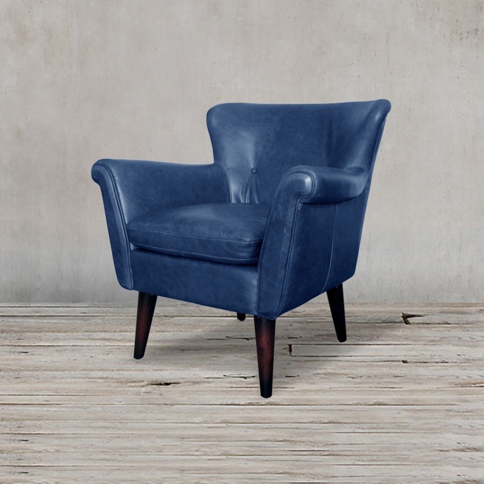 Кресло S0117-1D/blue#B126, обивка кожа, ножки дерево, ROOMERS FURNITURE