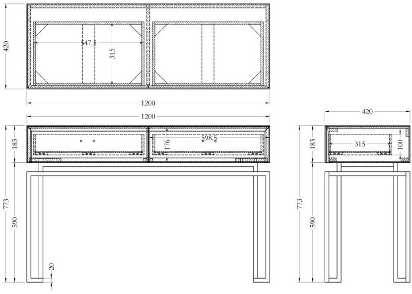 Консоль черная 2 ящика  120*42*77см (TT-00003623)