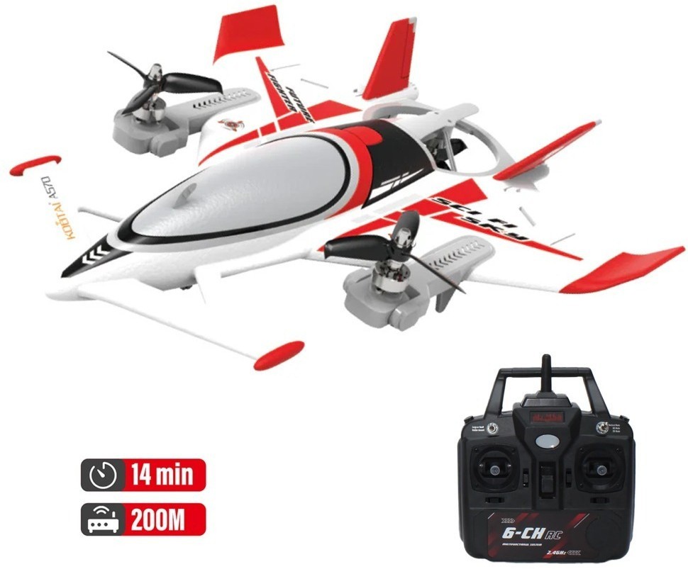 Радиоуправляемый самолет дрон SCI Fi Sky VTOL 3D6G 8ch (QIDI-570-RED)