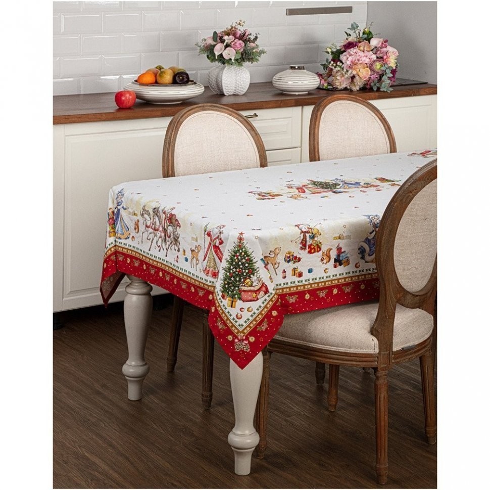 Скатерть "с новым годом" 160х220см ,красный,100% хлопок,твил с пропиткой SANTALINO (850-725-24)