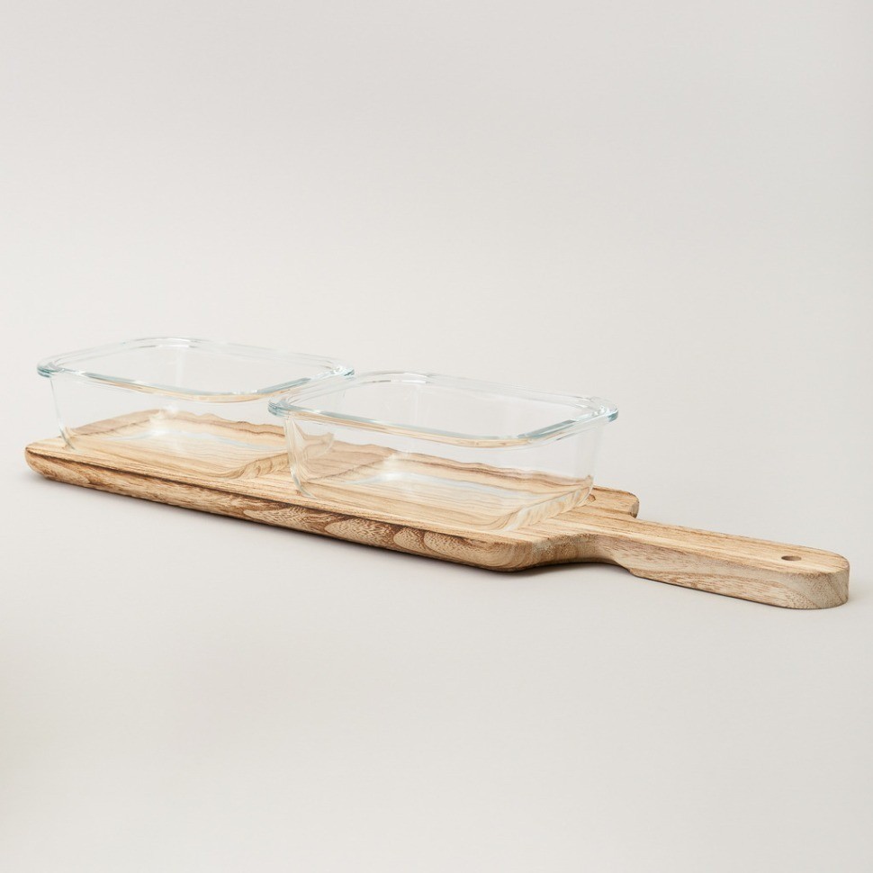 Менажница 2-х секционная на деревянной подставке 370 мл Lefard (172-167)