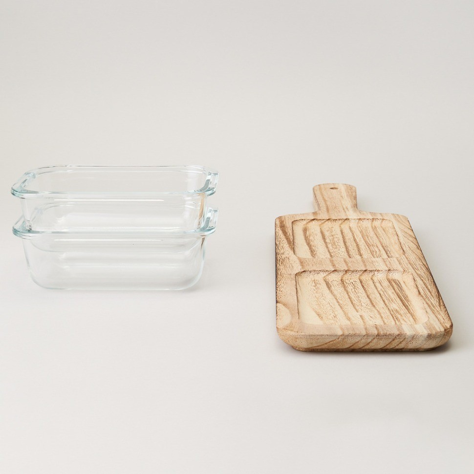 Менажница 2-х секционная на деревянной подставке 370 мл Lefard (172-167)