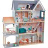 Деревянный кукольный домик "Далия", с мебелью 30 предметов в наборе, свет, звук, для кукол 30 см (65987_KE)