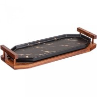 Блюдо для сервировки с деревянными ручками на подставке коллекция &quot;золотой мрамор&quot; 32,5*12,5*5,5 см Lefard (412-174)