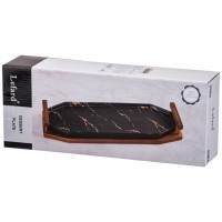 Блюдо для сервировки с деревянными ручками на подставке коллекция &quot;золотой мрамор&quot; 32,5*12,5*5,5 см Lefard (412-174)