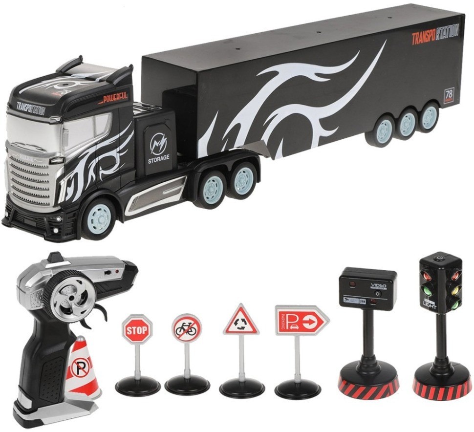Радиоуправляемый грузовик трейлер и набор дорожных знаков (2WD, акб, 1:16) (GM1926)