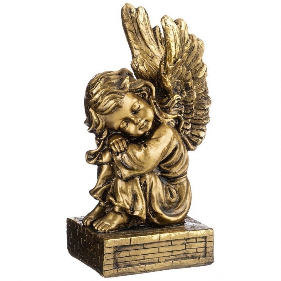 Фигурка декоративная "ангелочек на пьедестале" высота 20 см цвет: бронза с позолотой ИП Шихмурадов (169-360)