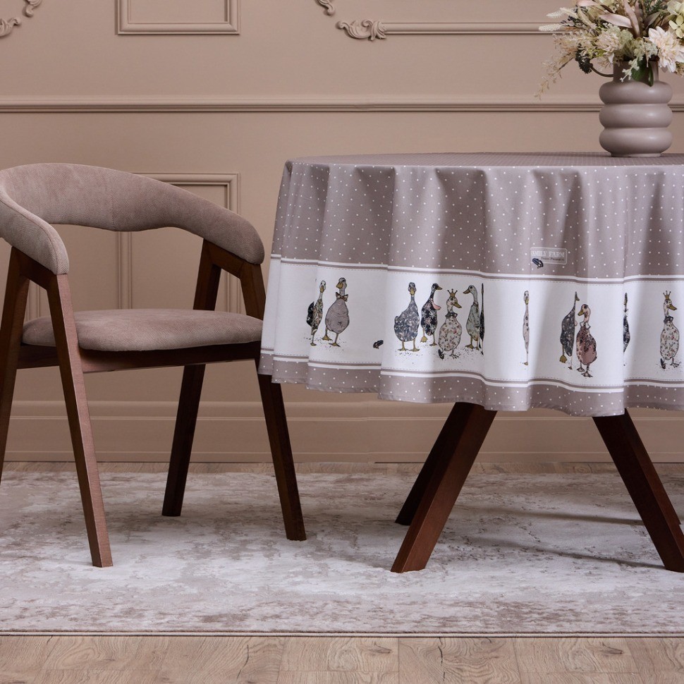 Скатерть круглая "family farm" 190 см ,100% хлопок, капучино ,твил, пропитка Lefard (850-749-22)