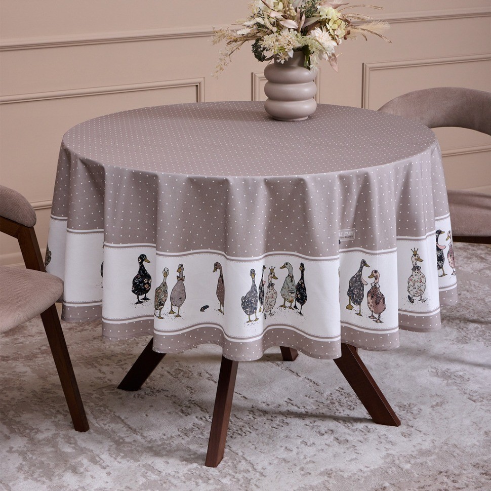 Скатерть круглая "family farm" 190 см ,100% хлопок, капучино ,твил, пропитка Lefard (850-749-22)