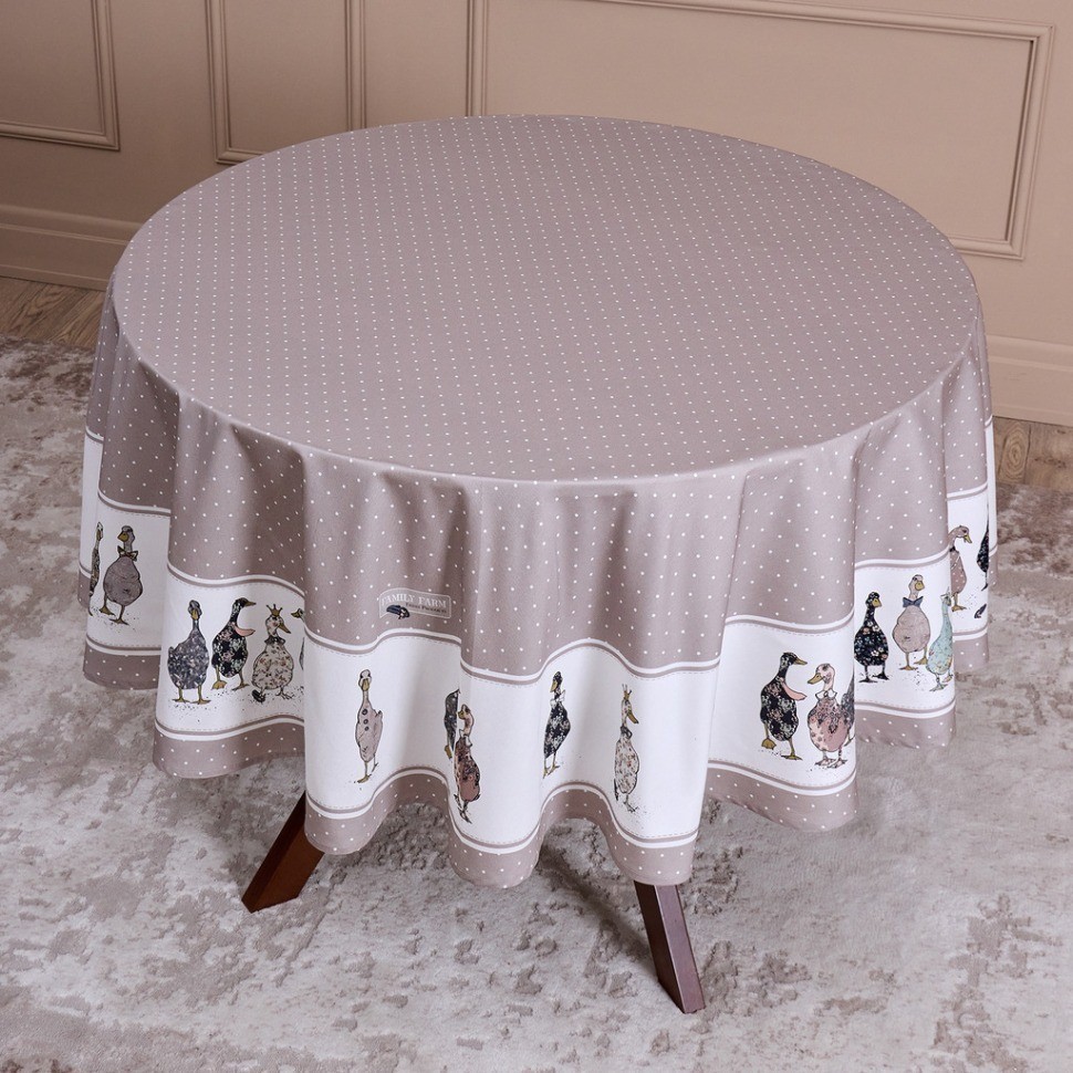 Скатерть круглая "family farm" 190 см ,100% хлопок, капучино ,твил, пропитка Lefard (850-749-22)