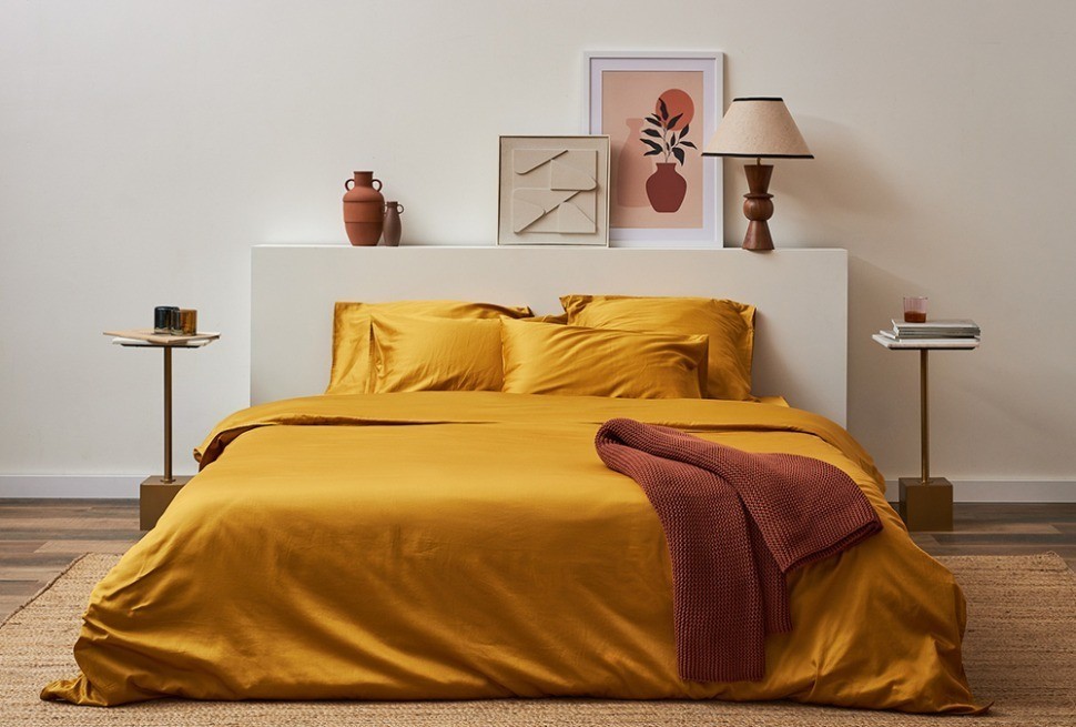 Комплект постельного белья из премиального сатина горчичного цвета из коллекции essential, 200х220 см (78455)