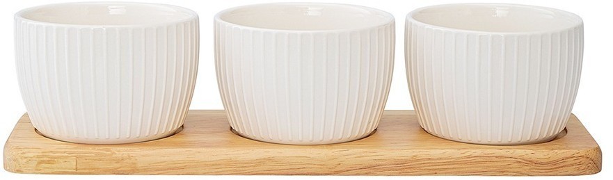 Набор из 3 чаш на деревянной подставке soft ripples, dual glazing, 200 мл (75880)