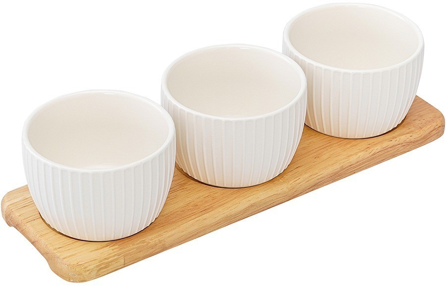 Набор из 3 чаш на деревянной подставке soft ripples, dual glazing, 200 мл (75880)