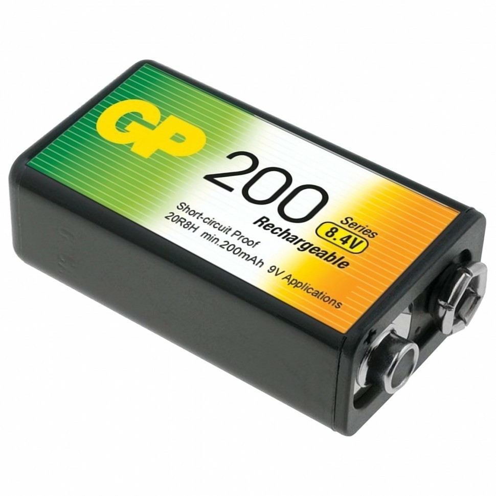 Батарейка аккумуляторная GP Крона 20R8H 6HR61 Ni-Mh 200 mAh 1 шт. в блистере 454106 (91068)