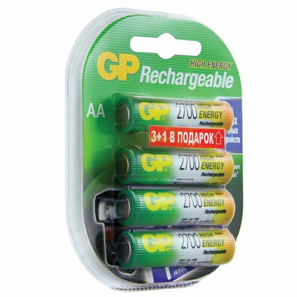 Батарейки аккумуляторные GP АА HR6 Ni-Mh 2600 mAh 4 шт ПРОМО 3+1 блистер 456693 (94272)