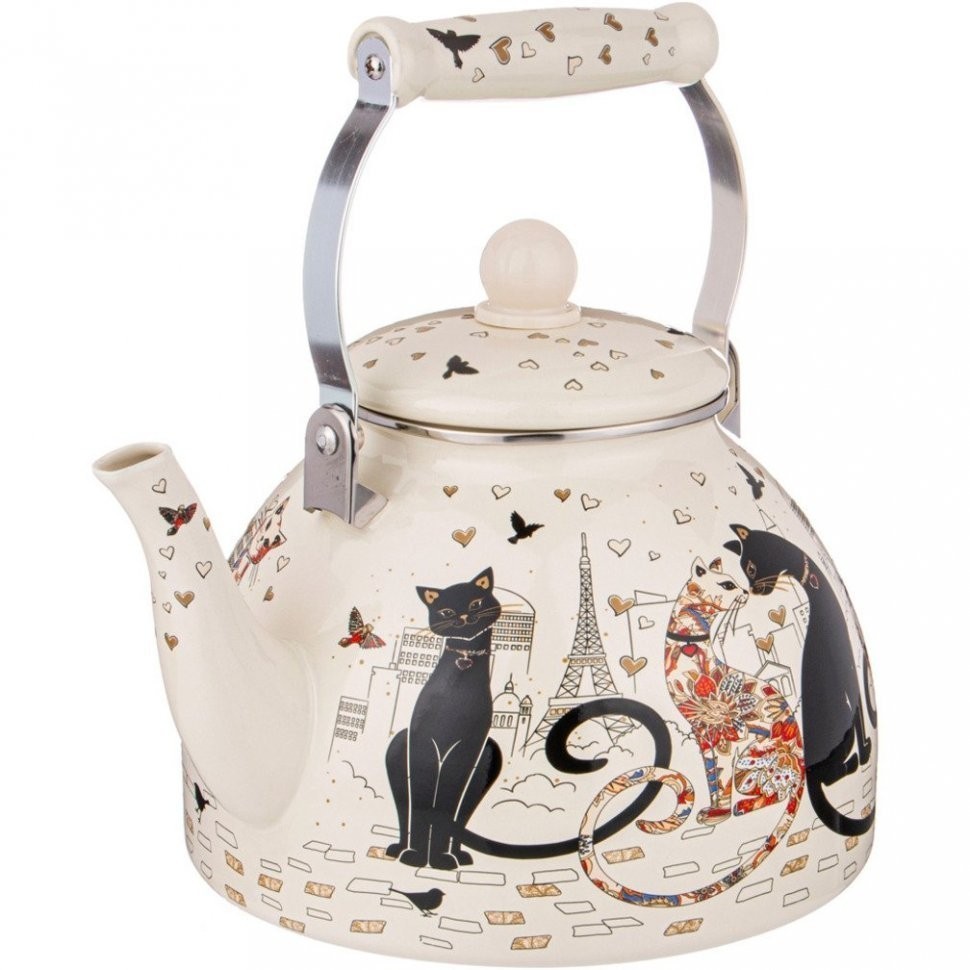 Чайник agness эмалированный, 4,0л, серия "парижские коты" Agness (934-393)