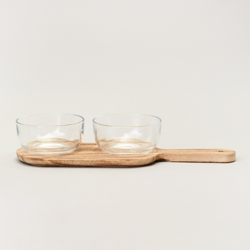 Менажница 2-х секционная на деревянной подставке 350 мл Lefard (172-166)