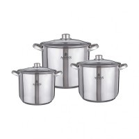 Набор кастрюль agness со стеклянными крышками нержавеющая сталь (6 предметов) 9/11/13,5 л Agness (936-024)