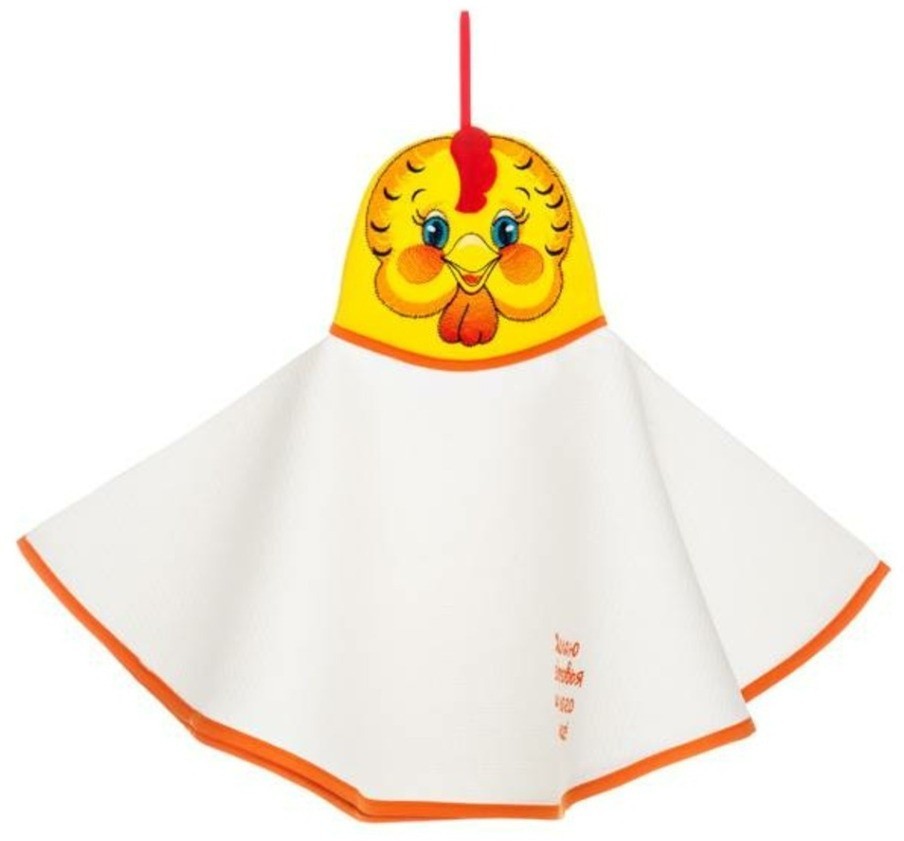 Полотенце-платье для рук "петушок" вафля/флис, х/б,белое/оранжевое с вышивкой Текстильный Мир (850-532-22)