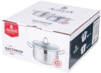 Кастрюля agness 18x10 см 2,3 л высококачественная нерж сталь 18/10 со стекл.крышкой (916-451)