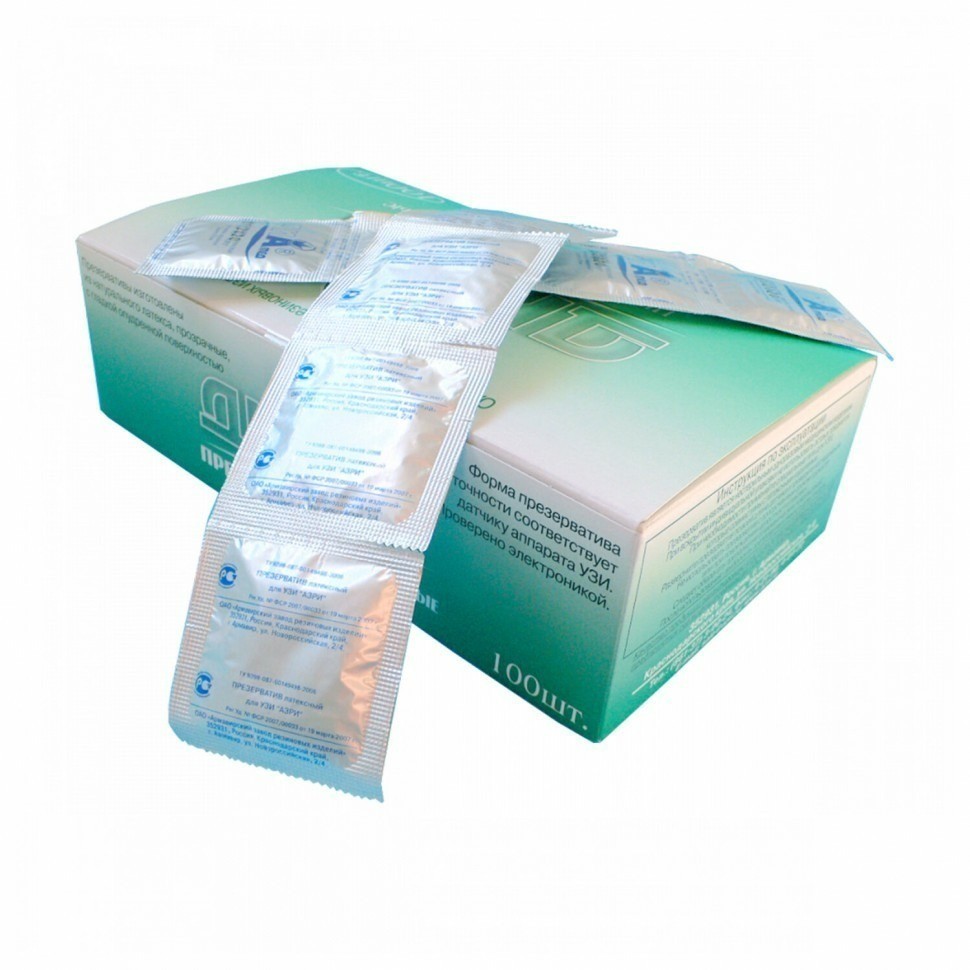 Презервативы для УЗИ АЗРИ комп. 100 шт. без накопителя гладкие без смазки 190х28 мм 630330 (91220)