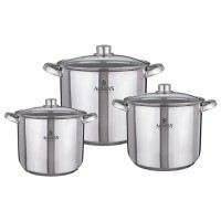 Набор кастрюль agness со стеклянными крышками нержавеющая сталь (6 предметов)        11 /13,5/16 л Agness (936-025)