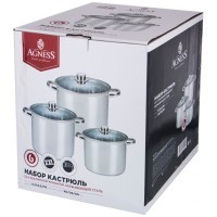 Набор кастрюль agness со стеклянными крышками нержавеющая сталь (6 предметов)        11 /13,5/16 л Agness (936-025)